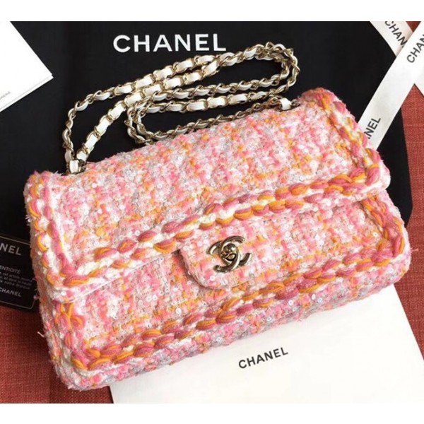 Chanel Tweed/Braid Classic Flap Mini Bag A01112 Pink 2019