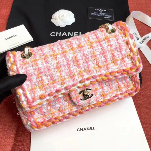 Chanel Tweed/Braid Classic Flap Mini Bag A01112 Pink 2019