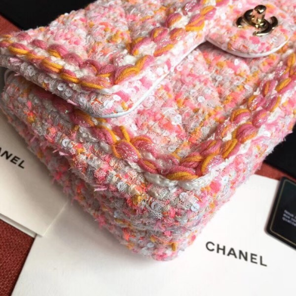 Chanel Tweed/Braid Classic Flap Mini Bag A01112 Pink 2019