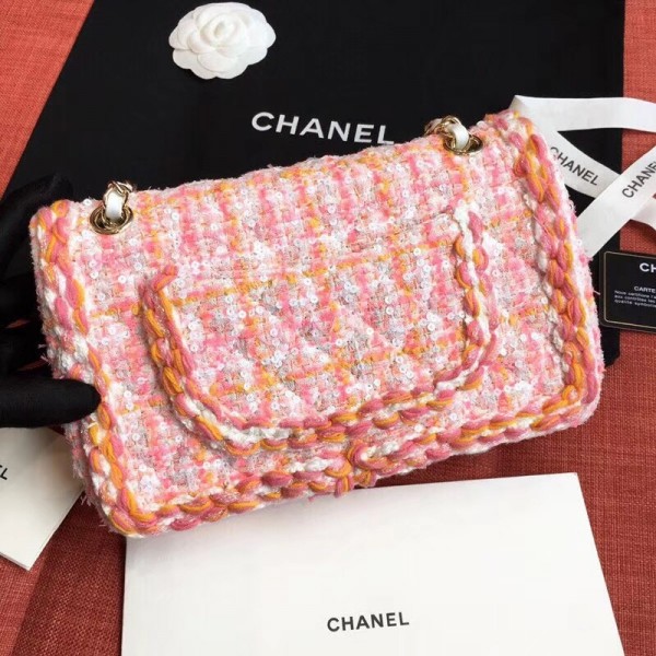 Chanel Tweed/Braid Classic Flap Mini Bag A01112 Pink 2019