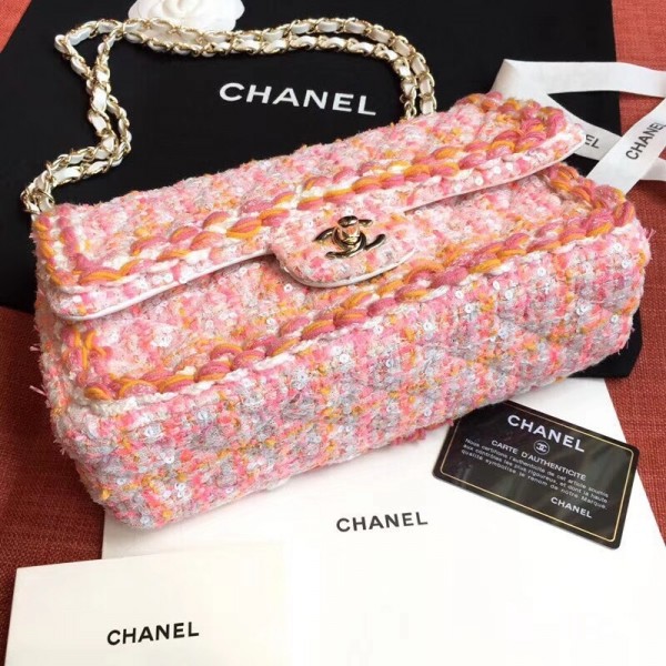 Chanel Tweed/Braid Classic Flap Mini Bag A01112 Pink 2019