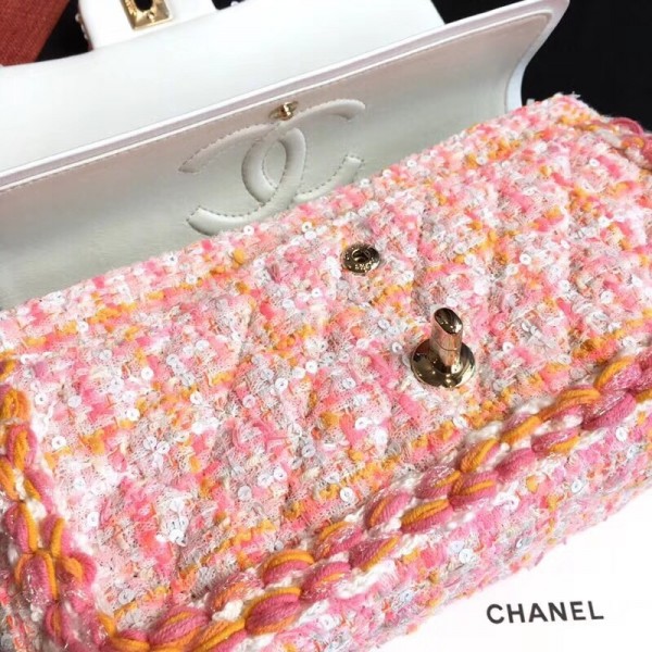 Chanel Tweed/Braid Classic Flap Mini Bag A01112 Pink 2019