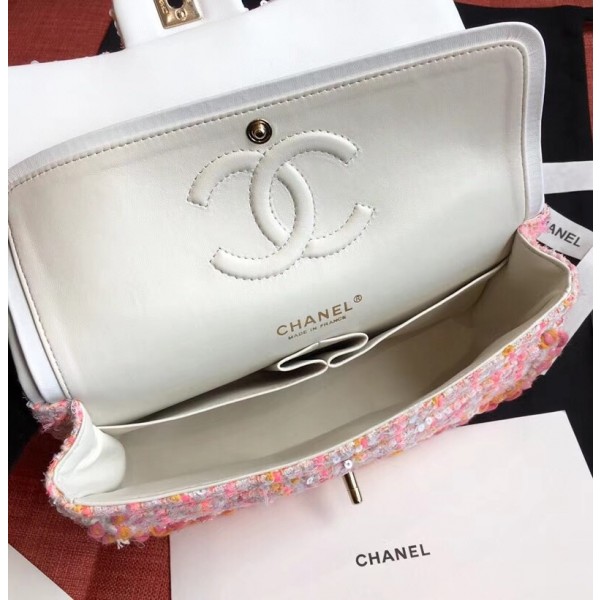 Chanel Tweed/Braid Classic Flap Mini Bag A01112 Pink 2019