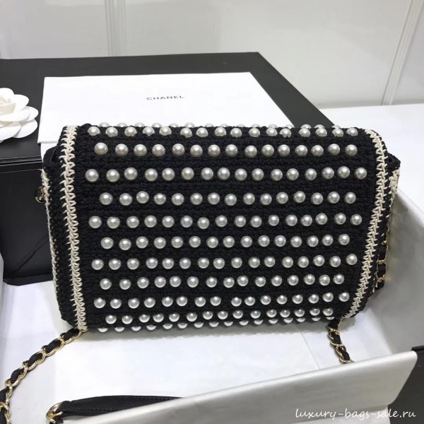 chanel pearl knitwear classic flap bag black