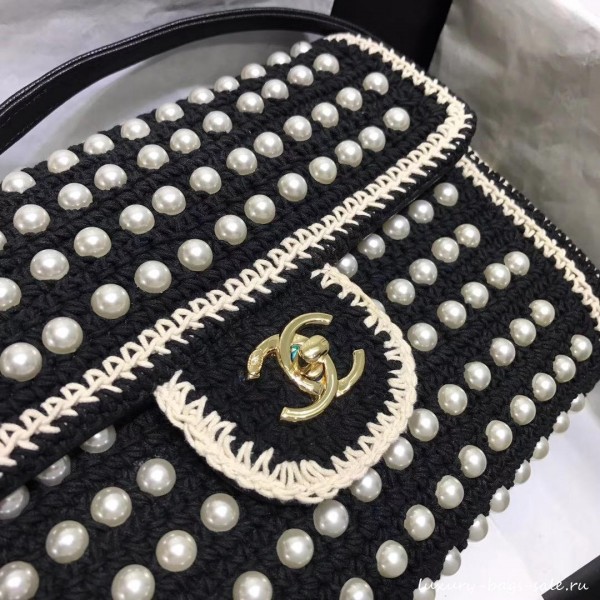 chanel pearl knitwear classic flap bag black