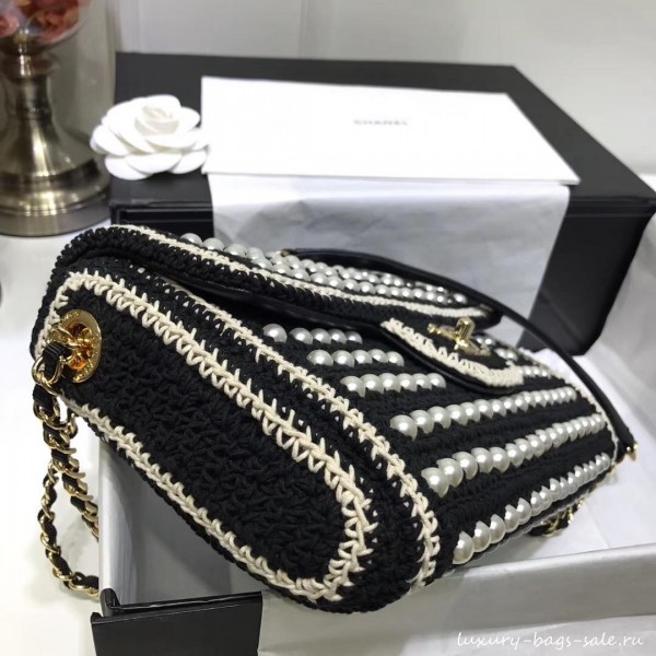 chanel pearl knitwear classic flap bag black