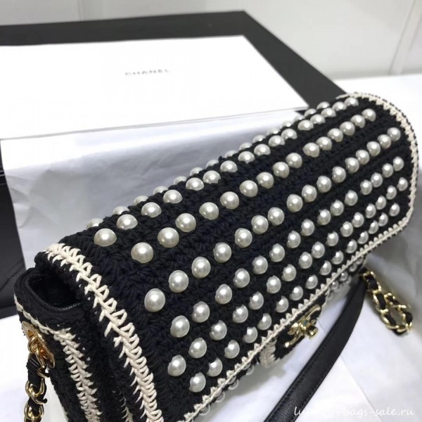 chanel pearl knitwear classic flap bag black