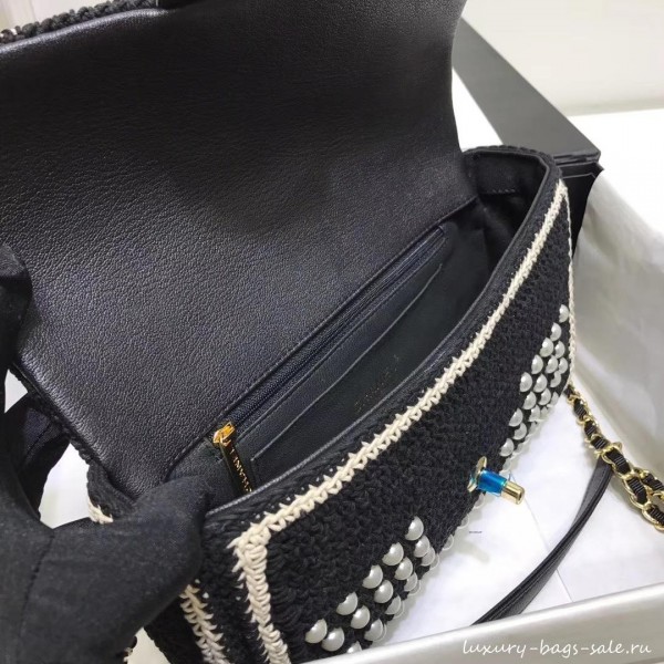 chanel pearl knitwear classic flap bag black