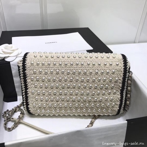 chanel pearl knitwear classic flap bag white