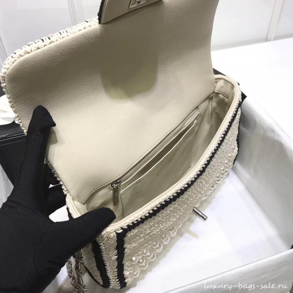 chanel pearl knitwear classic flap bag white