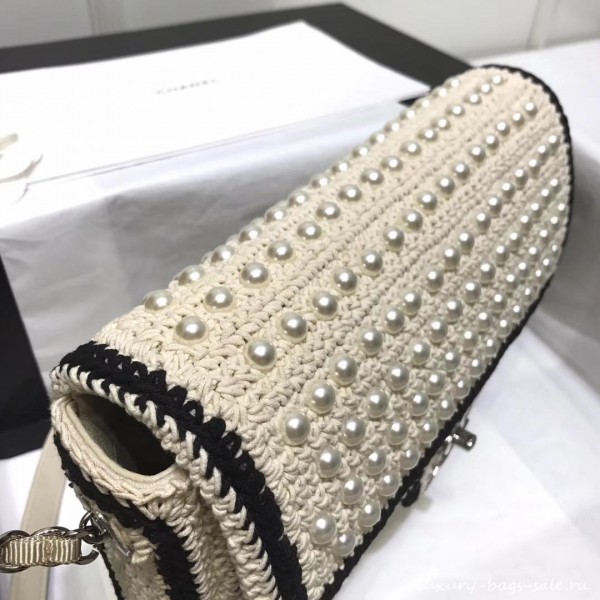 chanel pearl knitwear classic flap bag white