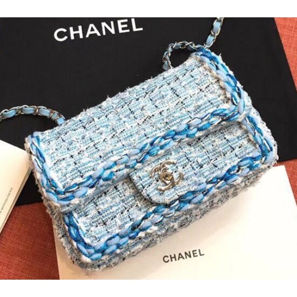 Chanel Tweed/Braid Classic Flap Mini Bag A69900 Blue 2019