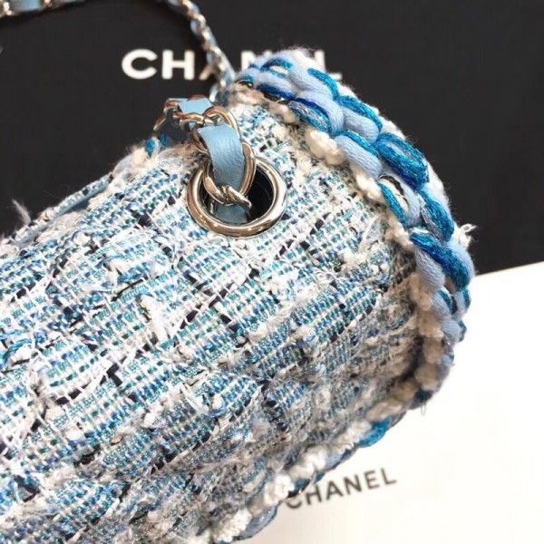 Chanel Tweed/Braid Classic Flap Mini Bag A69900 Blue 2019