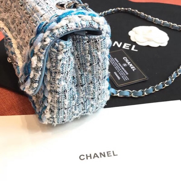 Chanel Tweed/Braid Classic Flap Mini Bag A69900 Blue 2019
