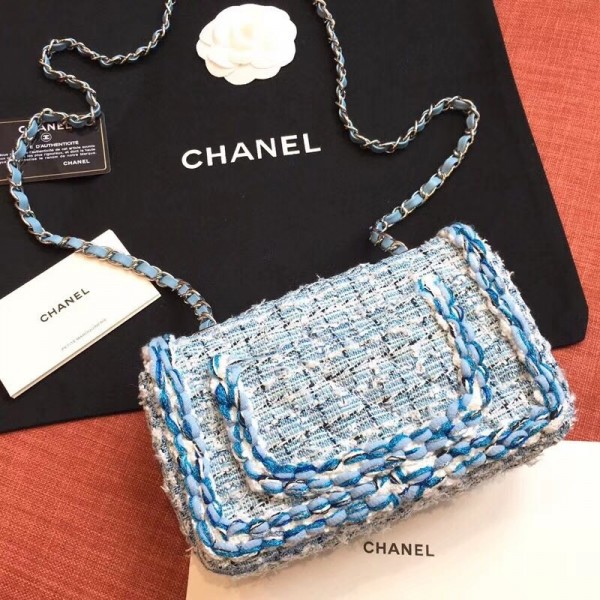 Chanel Tweed/Braid Classic Flap Mini Bag A69900 Blue 2019