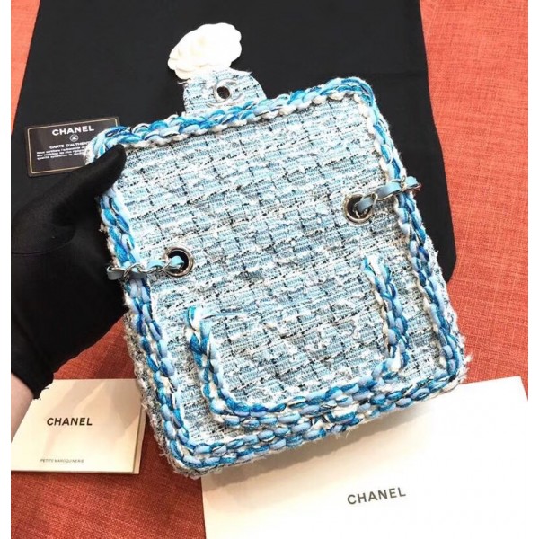 Chanel Tweed/Braid Classic Flap Mini Bag A69900 Blue 2019
