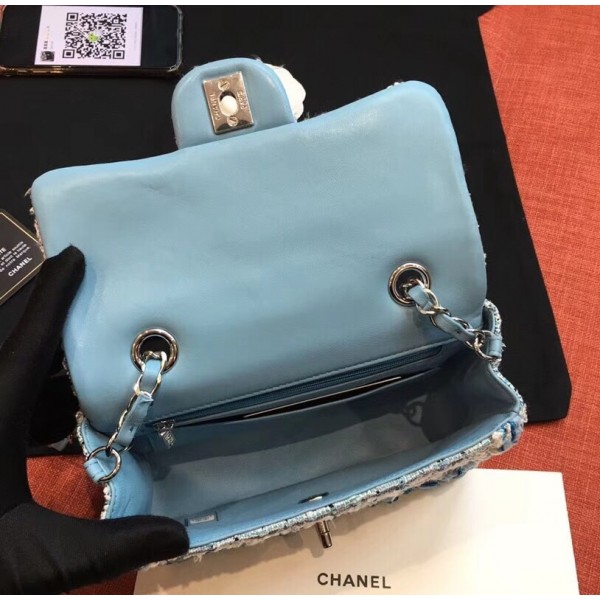 Chanel Tweed/Braid Classic Flap Mini Bag A69900 Blue 2019