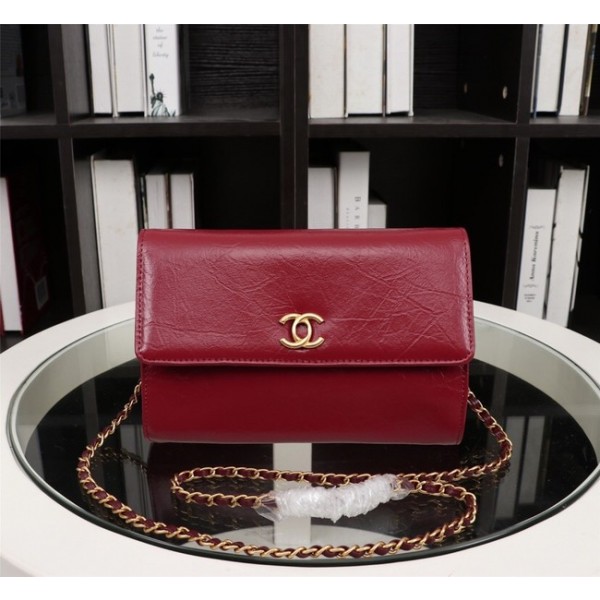 New Cheap Chanel A32258 red Grain Leather Flap Bag gold