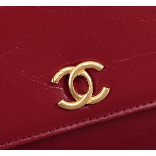New Cheap Chanel A32258 red Grain Leather Flap Bag gold