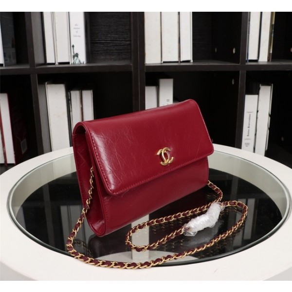 New Cheap Chanel A32258 red Grain Leather Flap Bag gold