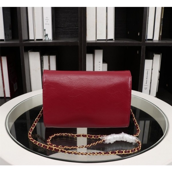 New Cheap Chanel A32258 red Grain Leather Flap Bag gold