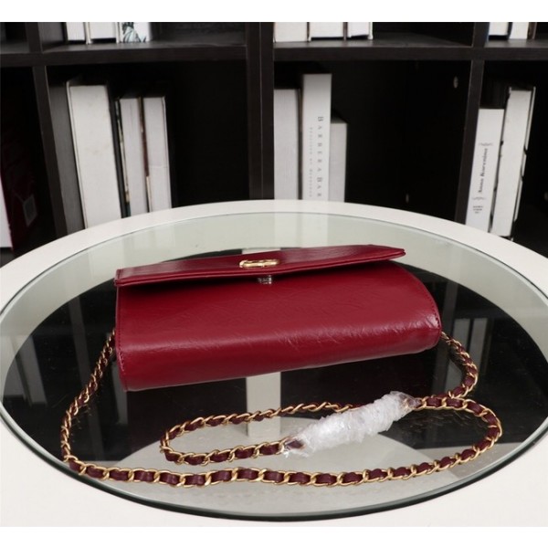 New Cheap Chanel A32258 red Grain Leather Flap Bag gold