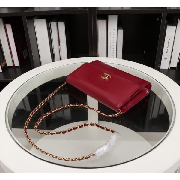 New Cheap Chanel A32258 red Grain Leather Flap Bag gold