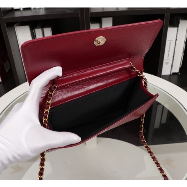New Cheap Chanel A32258 red Grain Leather Flap Bag gold
