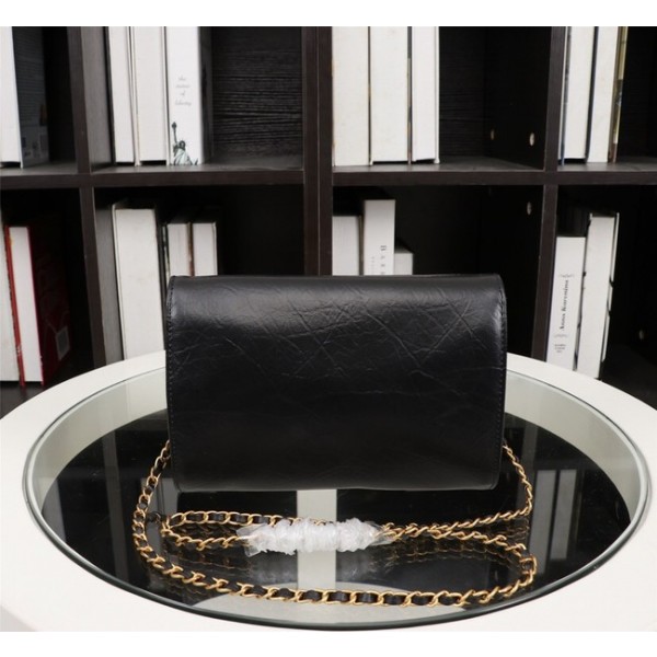 New Cheap Chanel A32258 Black Grain Leather Flap Bag gold