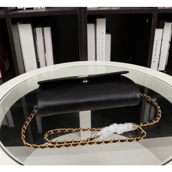 New Cheap Chanel A32258 Black Grain Leather Flap Bag gold