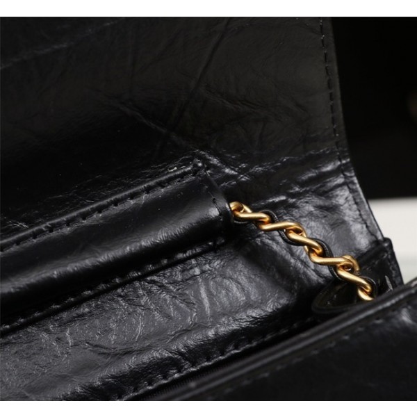 New Cheap Chanel A32258 Black Grain Leather Flap Bag gold