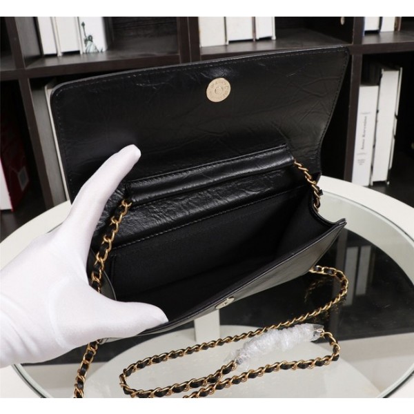 New Cheap Chanel A32258 Black Grain Leather Flap Bag gold