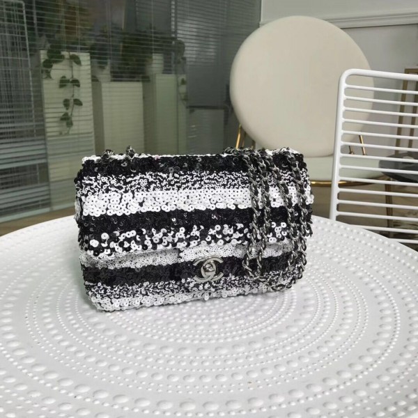 Chanel flap bag equins Lambskin Silver-Tone Metal AS0447