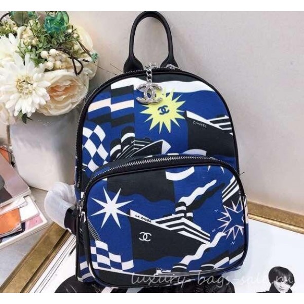 Chanel Printed Backpack Bag AS0102 Blue 2019