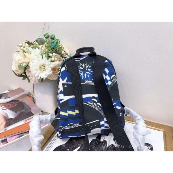 Chanel Printed Backpack Bag AS0102 Blue 2019