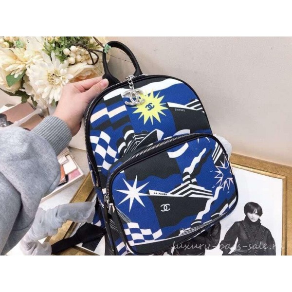 Chanel Printed Backpack Bag AS0102 Blue 2019