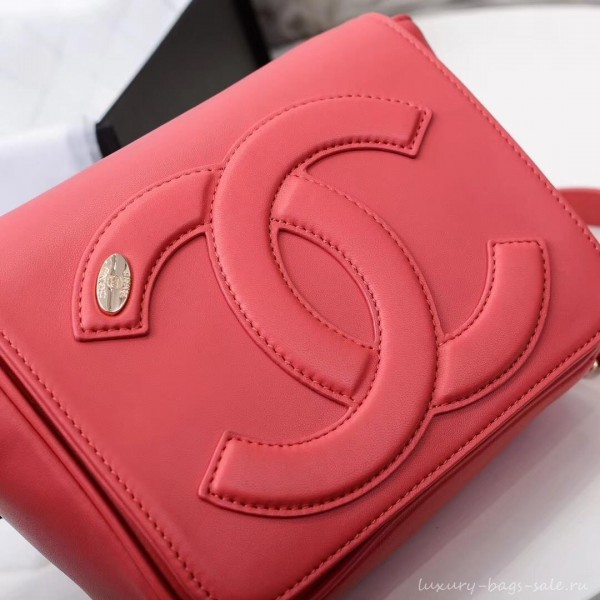 Chanel Lambskin CC Logo Flap Bag AS0321 Dark Pink 2019