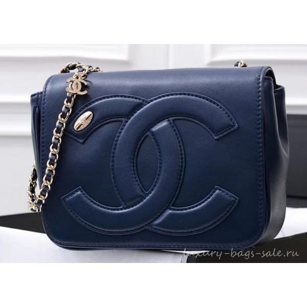 Chanel Lambskin CC Logo Flap Bag AS0321 Navy Blue 2019