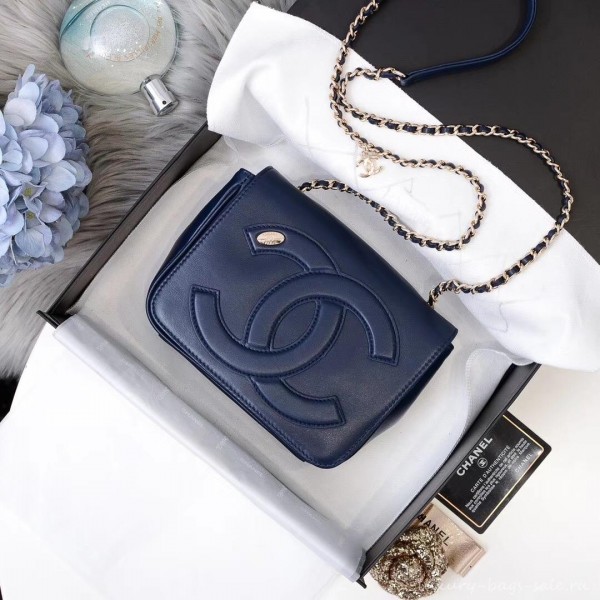 Chanel Lambskin CC Logo Flap Bag AS0321 Navy Blue 2019