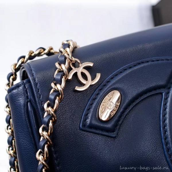 Chanel Lambskin CC Logo Flap Bag AS0321 Navy Blue 2019