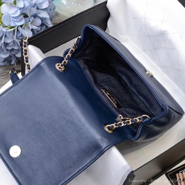 Chanel Lambskin CC Logo Flap Bag AS0321 Navy Blue 2019