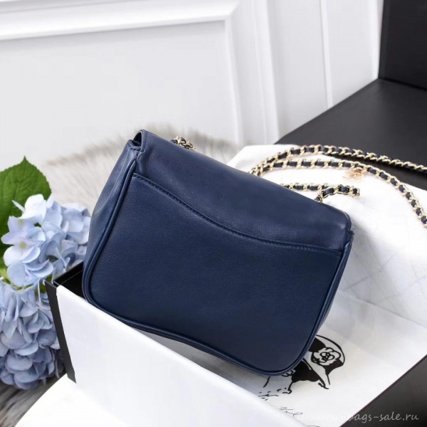 Chanel Lambskin CC Logo Flap Bag AS0321 Navy Blue 2019