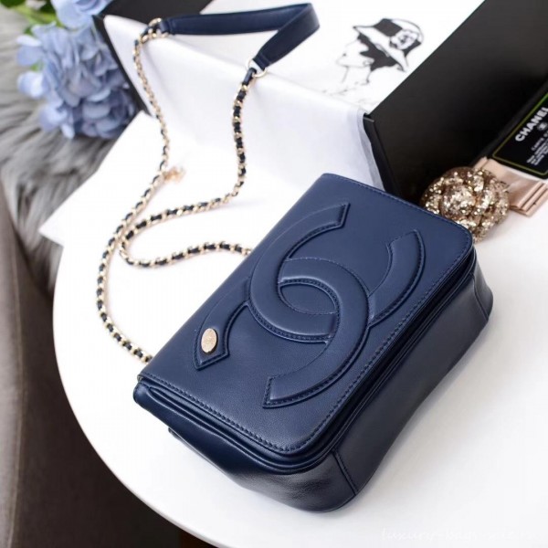 Chanel Lambskin CC Logo Flap Bag AS0321 Navy Blue 2019