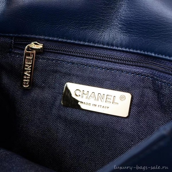 Chanel Lambskin CC Logo Flap Bag AS0321 Navy Blue 2019