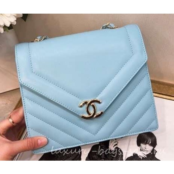 Chanel Chevron Medium Flap Bag AS0025 Light Blue 2019