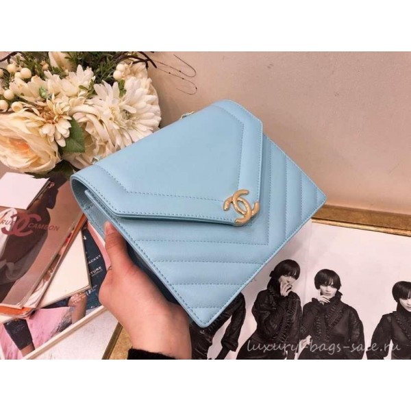 Chanel Chevron Medium Flap Bag AS0025 Light Blue 2019