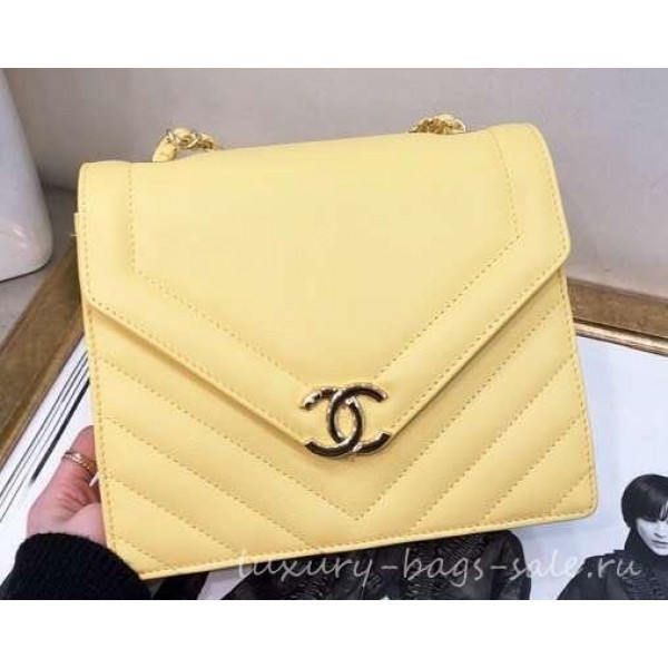 Chanel Chevron Medium Flap Bag AS0025 Yellow 2019