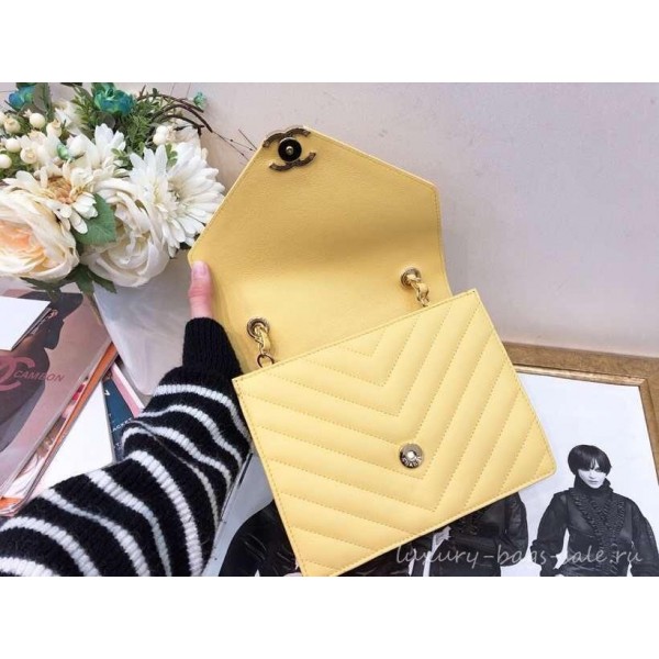 Chanel Chevron Medium Flap Bag AS0025 Yellow 2019