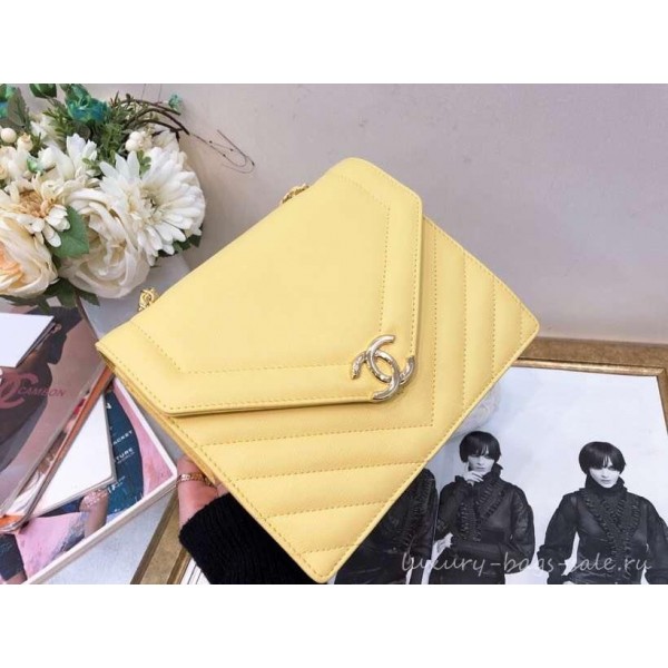 Chanel Chevron Medium Flap Bag AS0025 Yellow 2019