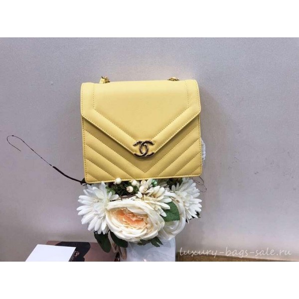Chanel Chevron Medium Flap Bag AS0025 Yellow 2019